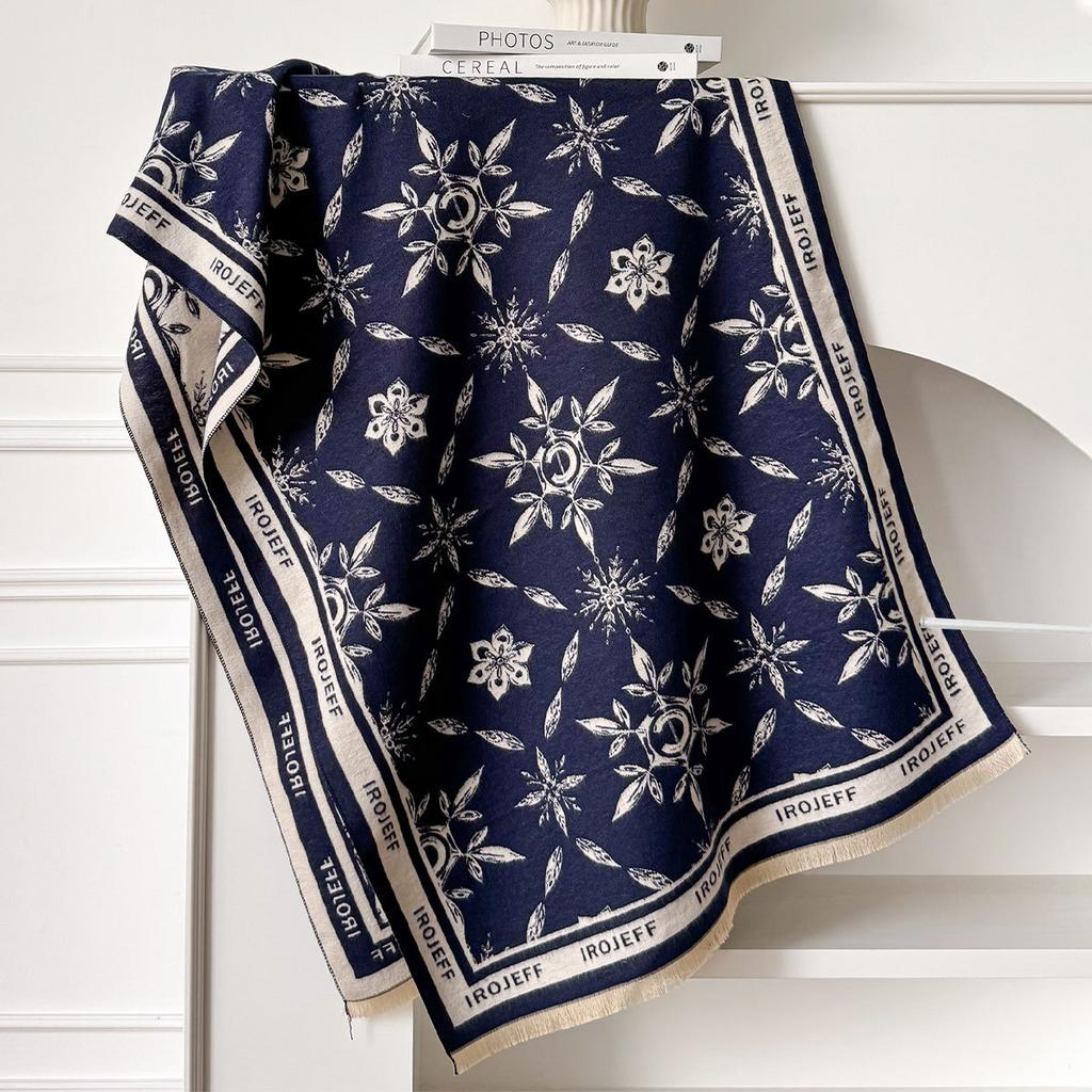 Autumn And Winter Imitation Cashmere Scarf Thickened Lengthened Flower Scarf Retro Ethnic Style Shawl Summer Outside