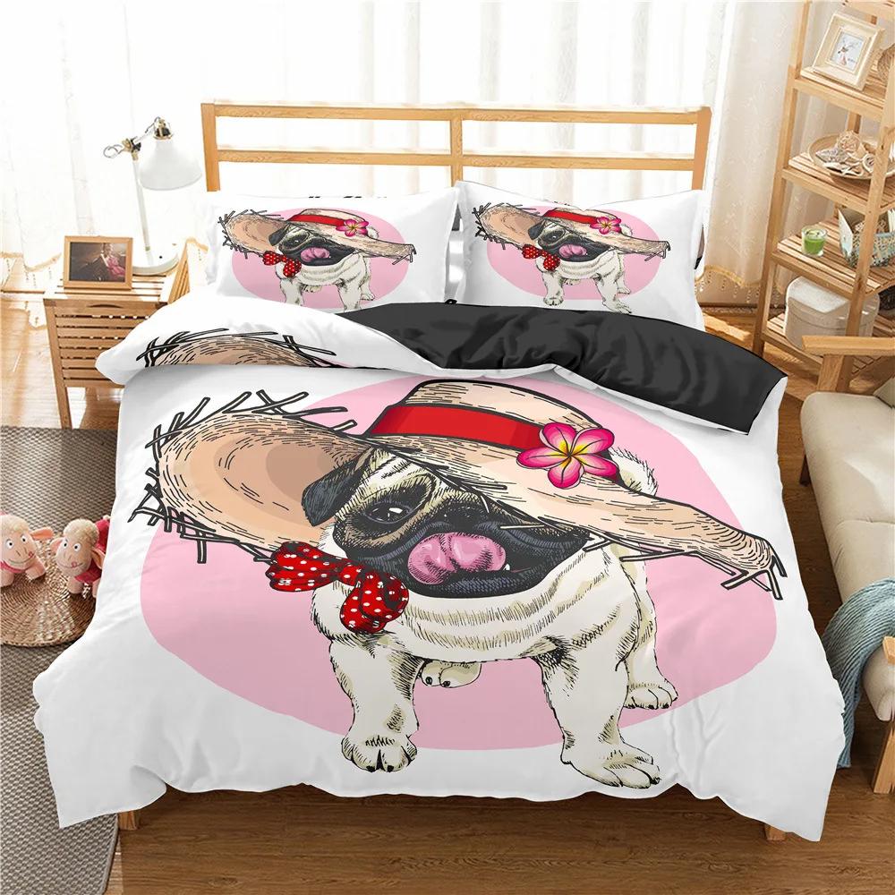 Dog Print Bedding Set Pug Retriever Corgi Dog Duvet Cover Microfiber Cute Pet Animal Queen Quilt Cover for Girls Boys Kids Room