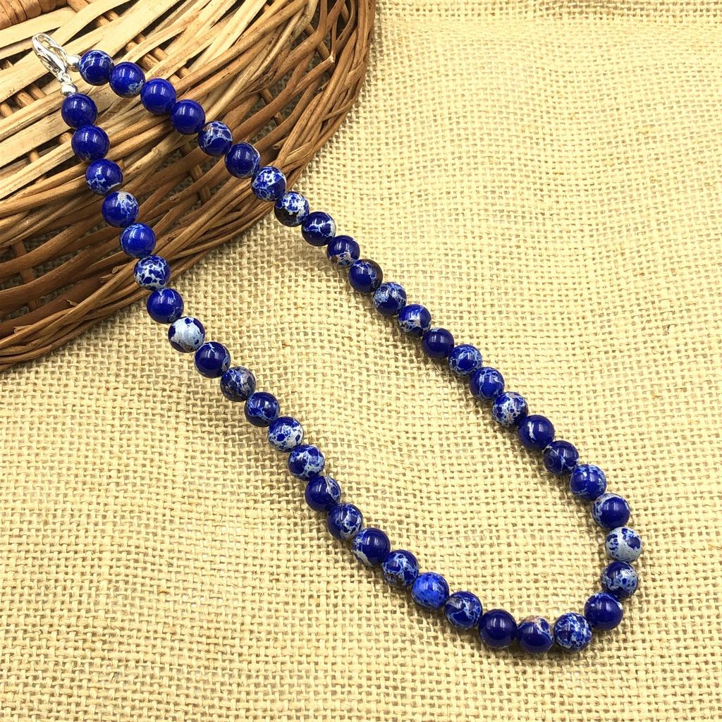 Perline Sferiche in Turchese Rame Blu Scuro Naturale da 8 mm Gioielli Fatti a Mano Collana da Donna 17-20" Per Lei 8BN-40