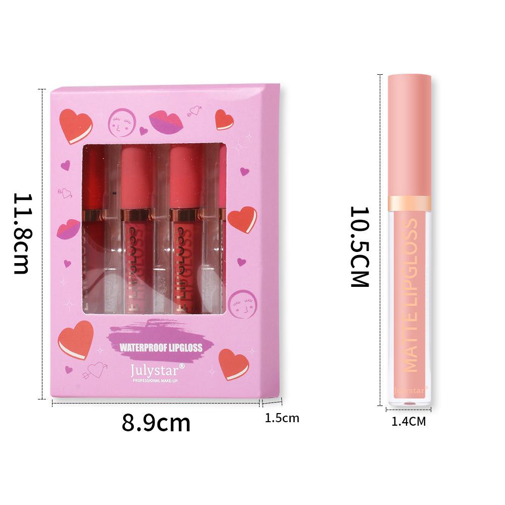 4pcsNatural and Long-lasting Non-fading Non-stick Cup 4-pack Lip Glaze Kit Matte Lipstick Set