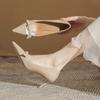 62603 [sheepskin] High Heels Women's Thin Heels 2025 New Pointed Patent Leather Light Mouth Bow Single Shoes
