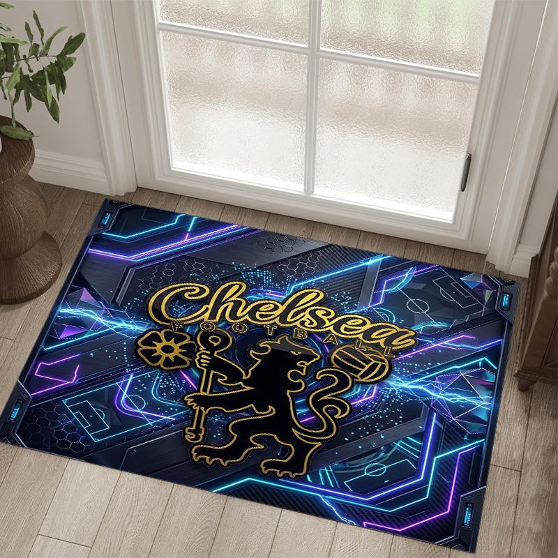 Chelsea FC Design Crystal Velvet Carpet Cozy Non?Slip Printed Rug For Bedroom Living Room Entrance
