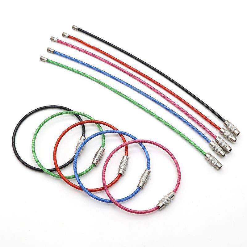 5/10/20/40PCS Stainless Steel Wire Keychains Assorted Colors Durable Screw Locking Keychain 150x1.5mm Cable Rope Key Circles ZYF