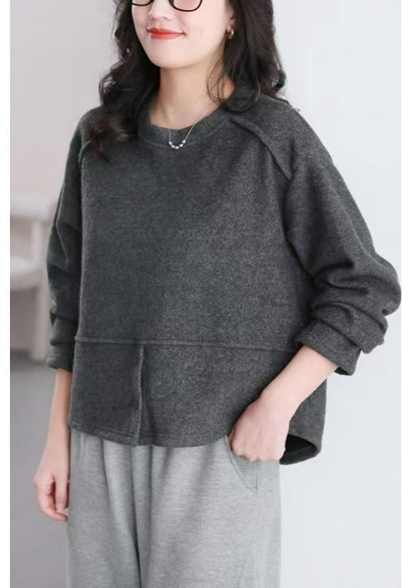 Women's Brushed Fleece Sweatshirt - Winter Style, Round Neck, Versatile, Loose, Slimming, Thickened Long Sleeve Top