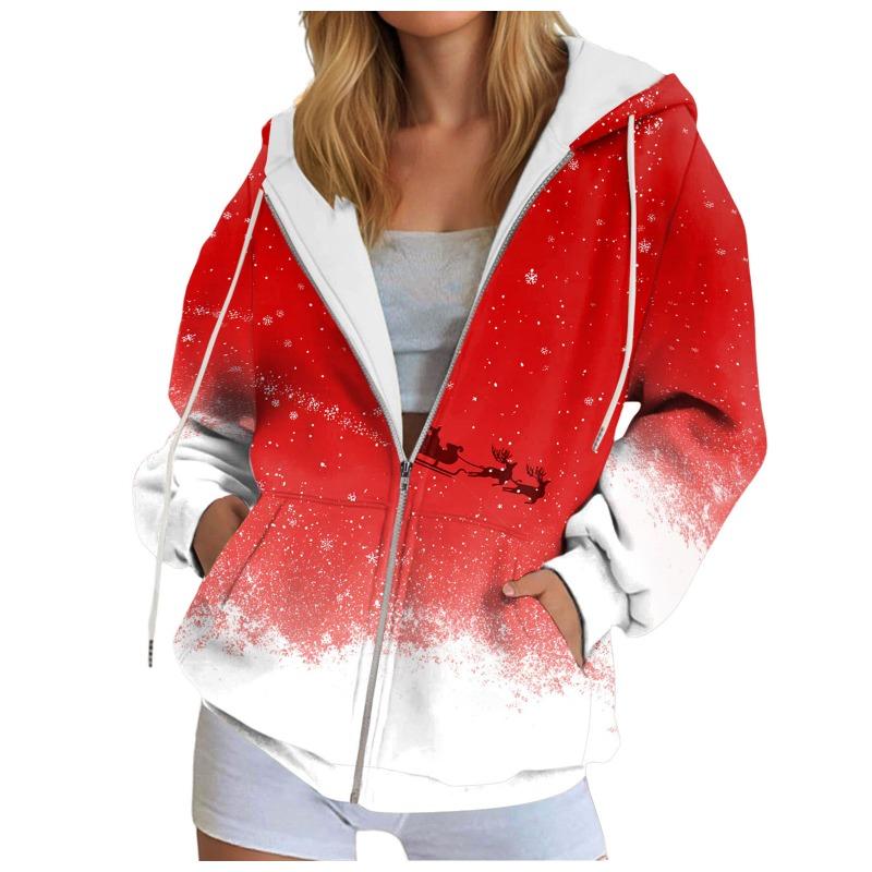 Autumn Winter Hooded Hoodies Women Casual Streetwear Zip Up Sweatshirts Long Sleeve Christmas Harajuku Graphic Hoodies Coats
