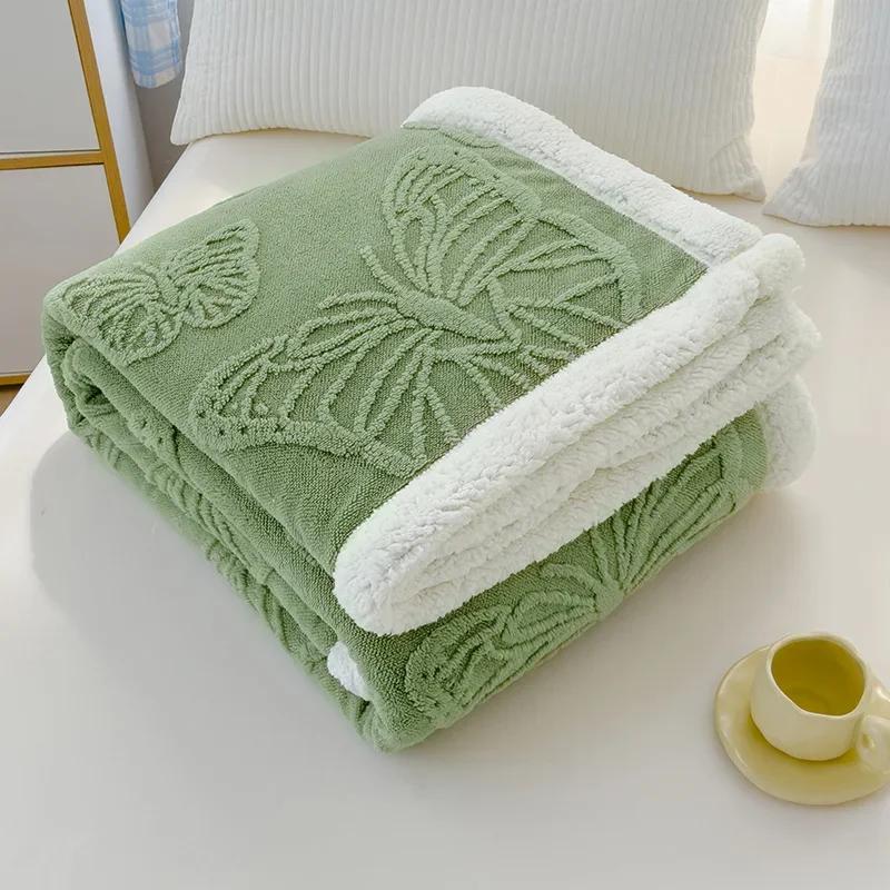 JSoft Warm Coral Fleece Blanket Pink Butterfly Jacquard Winter Thermal Sofa Throw Thick Bed Blanket Nap Knee Small Quilts