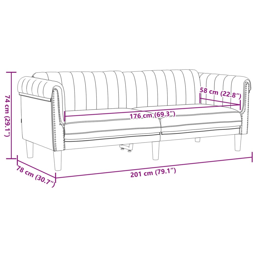 3 Piece Sofa Set in Brown Velvet