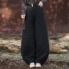 Johnature Women Vintage Winter Warm Bloomers Pants Solid Color Elastic Waist Trousers Loose Pocket Pants
