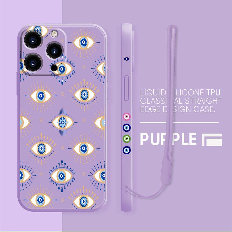 Custodia per Dolci Occhio Malvagio Blu e Oro Per iPhone 13 11 12 Pro Max 12 Mini X XR XS MAX SE 2020 7 8 6s Plus Silicone Quadrata Funda Capa