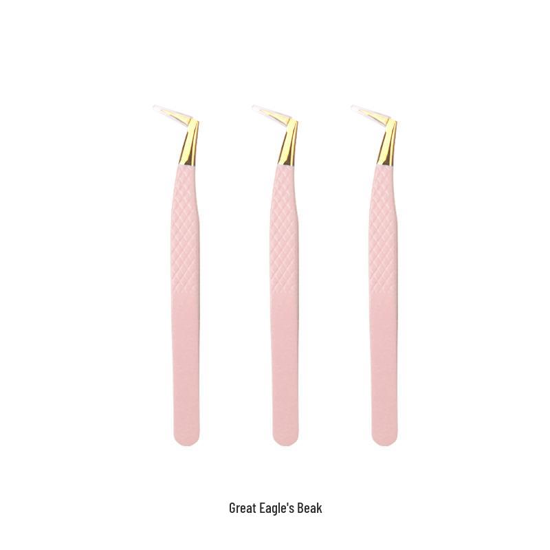 High Precision Stainless Steel Eyelash Extension Tweezers in Light Pink Mesh Pattern