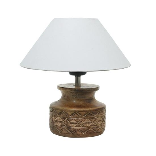 34.54 Cm Wood Table Lamp, Modern Base Fabric Lampshade for Home Office Cafe Restaurant, Carved Pot Bedroom, Dining Room, Inside Bed, Kitchen