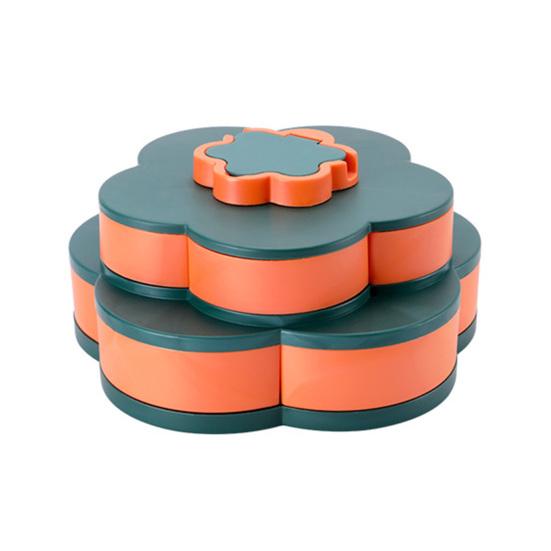 Rotating Fruit Plate Snack Tray with Lid 5/10 Compartments Plastic Divided Serving Tray for Parties Picnics Kids Safe Organizer And Snack Box