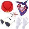 Captain Flight Attendant Costume Set: Hat, Gloves, Scarf, Sunglasses for Role-Playing and Cosplay Party.