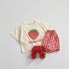 Printed Fruit T-shirt Girls Two Piece Set Summer Clothes Fashion Korean Style Children Short Sleeve Tees + Plaid Shorts Outfits
