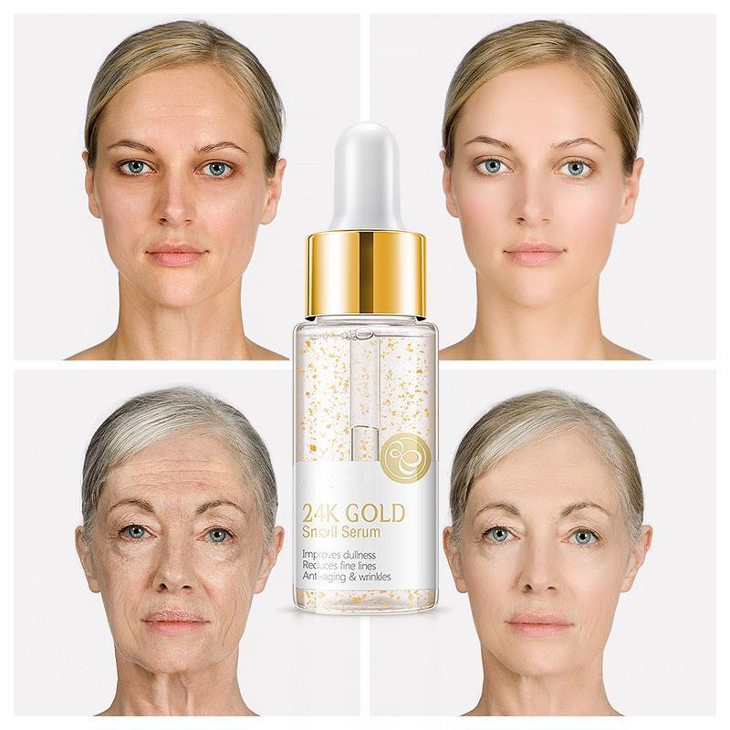 24K Gold Serum Verbessert Mattheit Reduziert feine Linien Anti-Aging und Falten 15ml