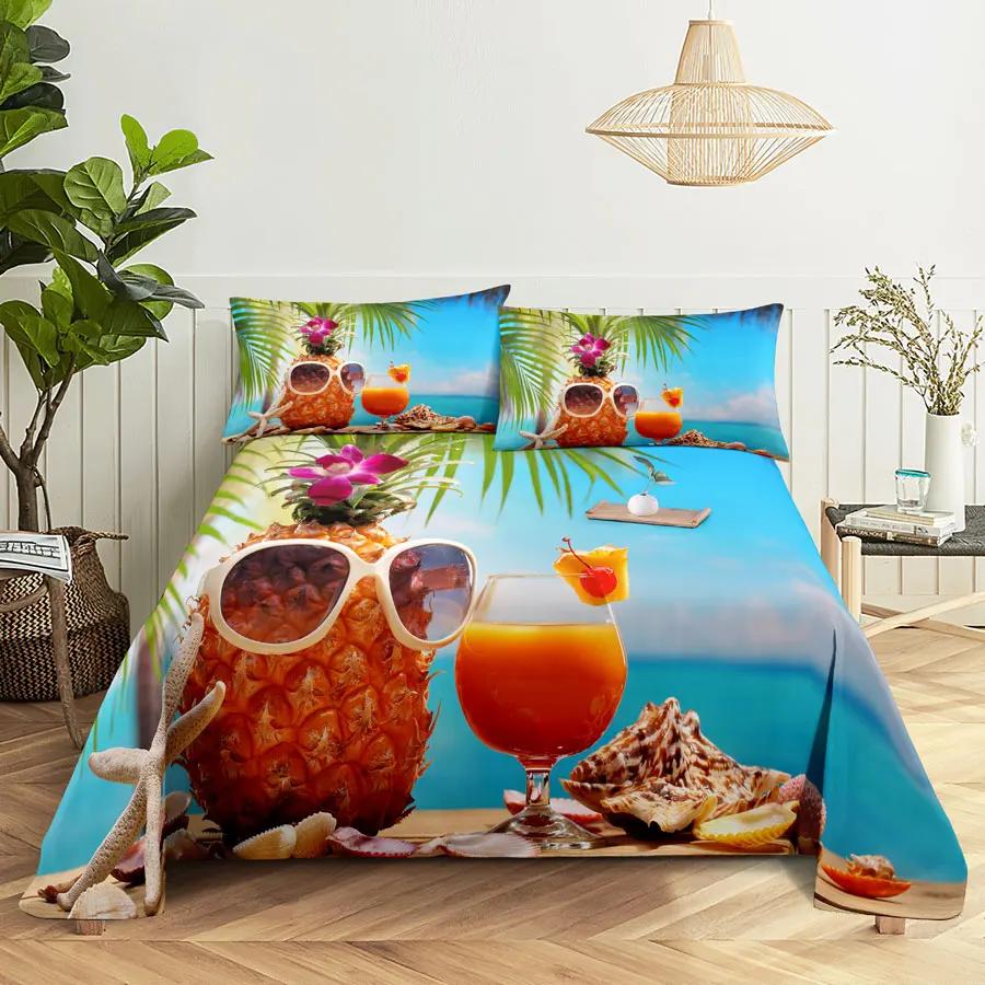 Fruit Bed Sheet Set and Pillow Case Queen King Size Bedding Set Lemon Print Pillowcase for Double Twin Full Single Bed Free Ship