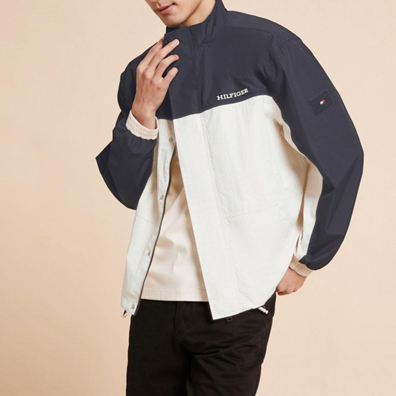 Tommy Hilfiger Water-Resistant Color-Block Stand-Collar Fitted Outdoor Camping Hiking Jacket Unisex Jacket Blue White MW0MW31650-AC0