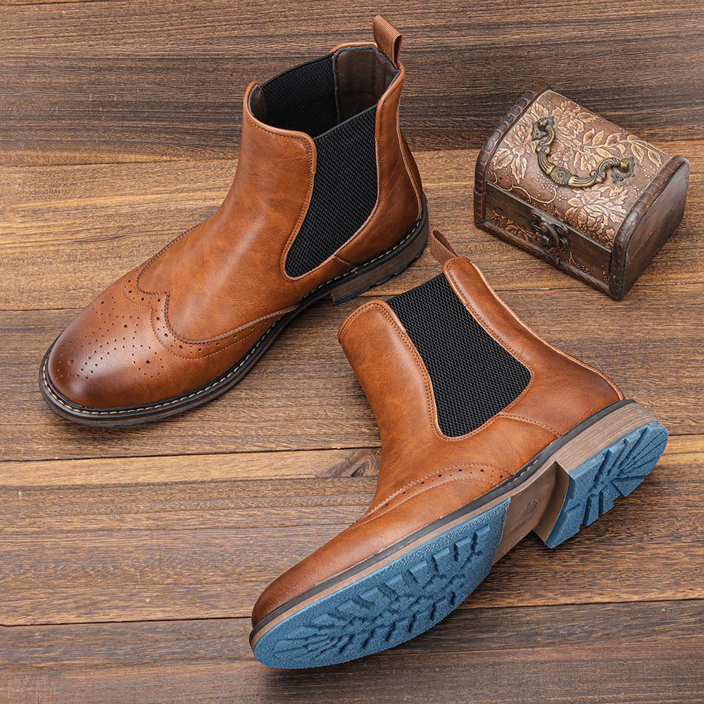 Stivaletti Brogue Chelsea da Uomo Stile Classico Americano in Pelle #KD667