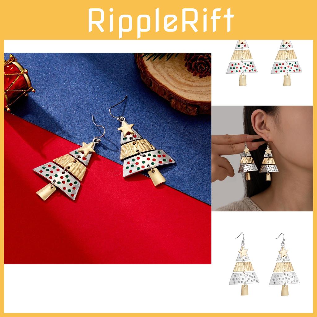 Dazzling Alloy Christmas Tree Earrings Featuring Triangular And Star Patterns For Trendsetting Women