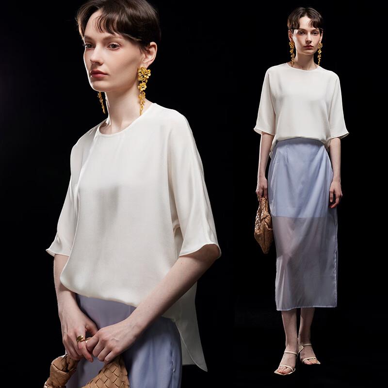 Women s Luxury Mulberry Silk Loose Mid-Sleeve T-shirt M
