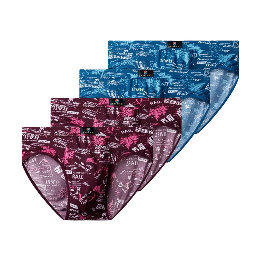 4 Pcs Men's Underwear Ice Silk Big Size Briefs Printed Summer Thin Breathable Cool Panties L TO 8XL