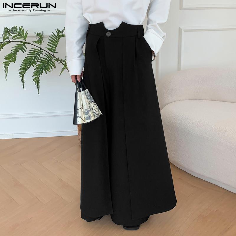 

INCERUN Мужские широкие брюки с высокой талией, повседневные брюки S чёрный