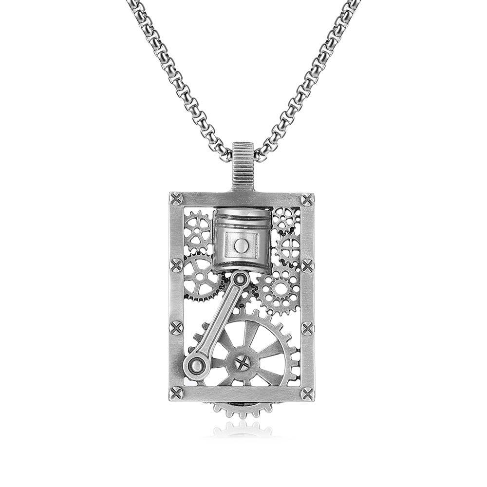 Hollow Square Gear Piston Cyberpunk Pendant Men's Hip Hop Necklace