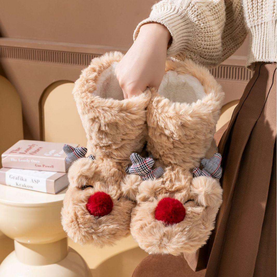 

Европейские американские рождественские мультяшные хлопковые сапоги с изображением лося 2024 года, новинка зимы, женская модная хлопковая обувь на плоской подошве, Zapatos Mujer 41 имбирный