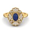 6X4 Mm Oval Blue Sapphire Designer Flower Engagement Women Wedding 925 Sterling Silver Gold Vermeil