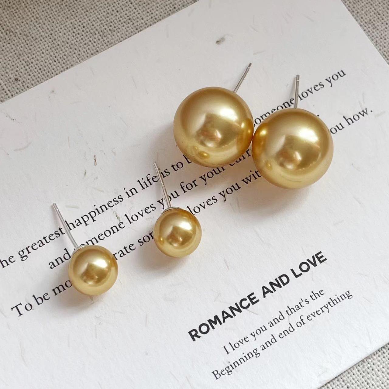 

Золотые пусеты с жемчугом Шицзя: Идеально круглые, высококлассные серьги-клипсы из стерлингового серебра для женщин. 6mm