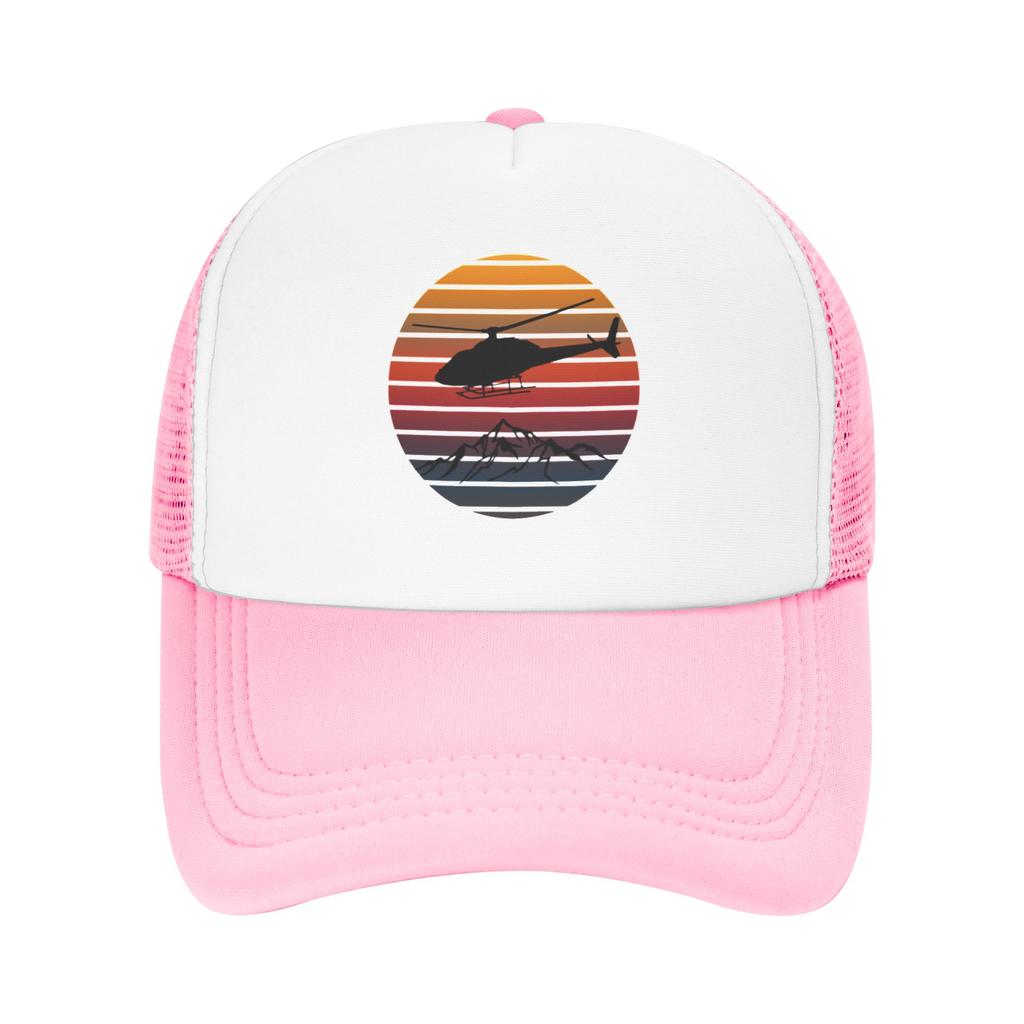 Fashion Helicopter Vintage Sunset  Mesh Baseball Cap  High CostPerforUnisexce Summer Cap