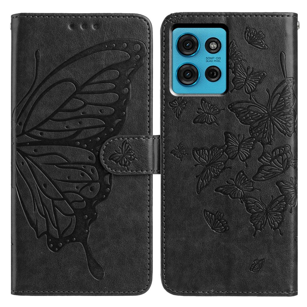For Motorola Moto G75 5G Case Butterfly Imprinted Wallet Stand PU Leather Flip Phone Cover with Strap
