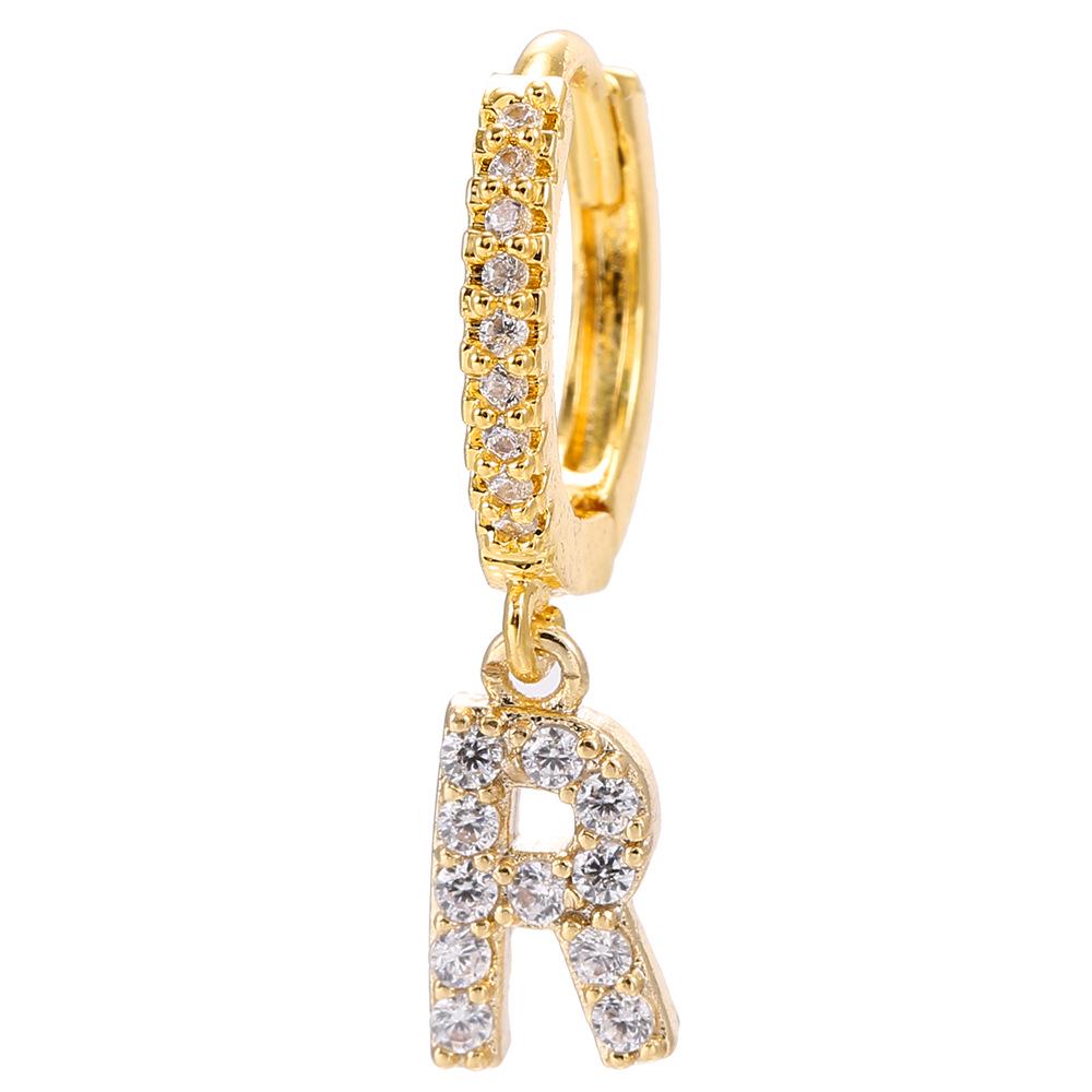 Luxury 26-Letter Pendant Earrings: Micro-set Zirconia Studs, Copper Plated with 18K Gold, European & American Style