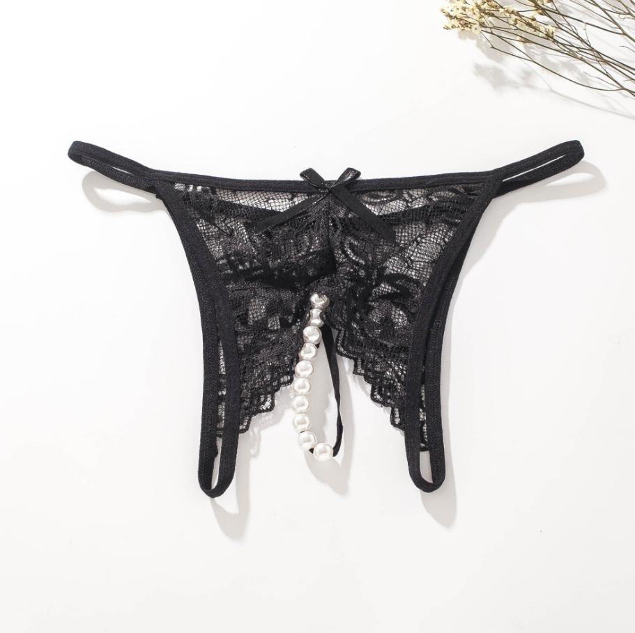 Pearl Massage G-String Panties Sexy Women Underwear Crotch Lace Thong Temptation Lingerie Brief Elegant Underwear #1354