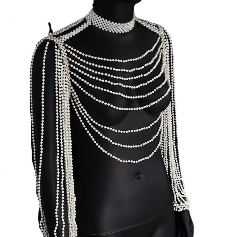 Handmade Pearl Finger and Shoulder Body Chain Costume Accessory