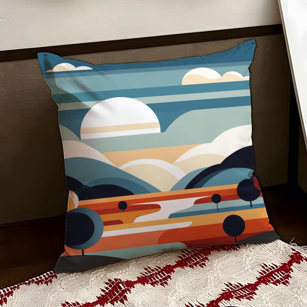 Colorful Geometric Landscape Cushion Cover Reversible Soft Durable Pillow Cover Home Car MultiScene Use for Daily Comfort