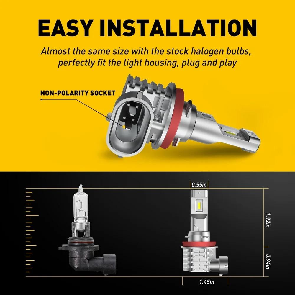 2X H11 H8 LED Fog Light Canbus 9005 HB3 9006 HB4 LED Fog Lights No Error H10 Lamps Bulb 12V 55W CSP Chip 6500K White Yellow 360