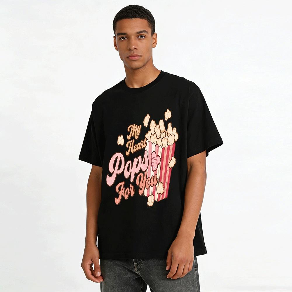 My Heart Pops For You Retro Popcorn Graphic Tee Pure cotton T-shirt
