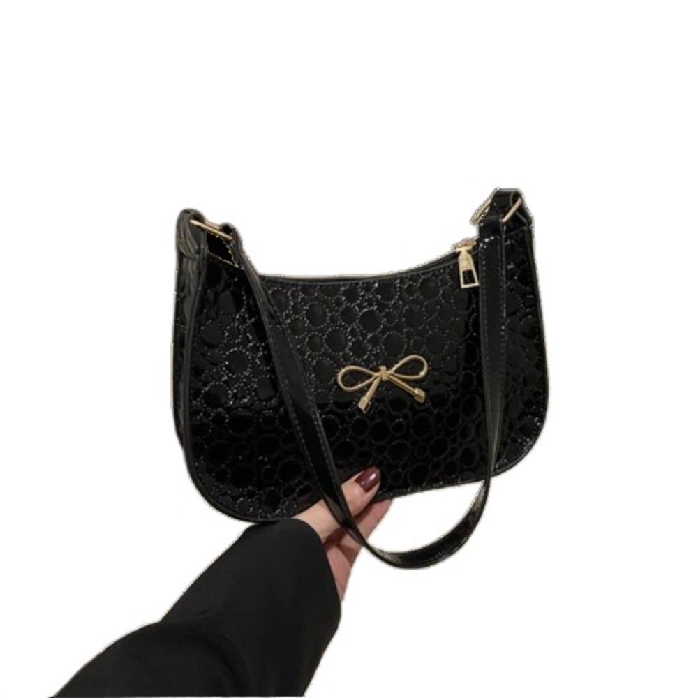 PU Leather Underarm Tote Bag Elegant Women Handbag Simple Bowknot Shoulder Bag  Work