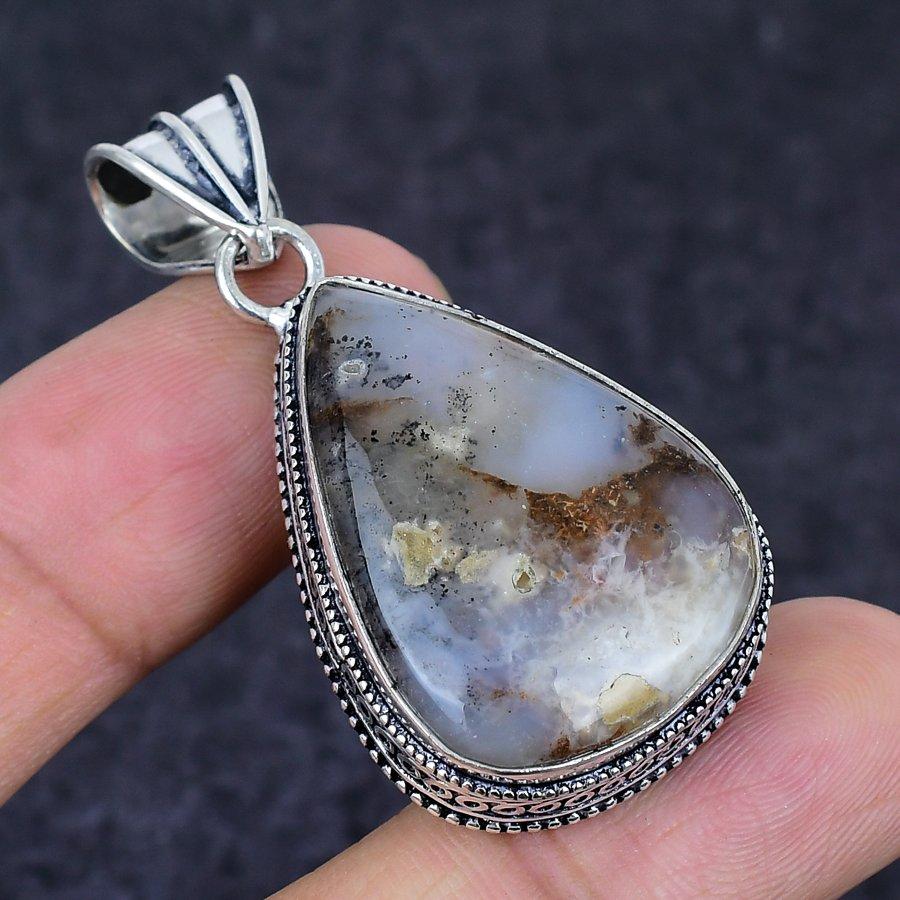 Chrysoprase Gemstone Handmade 925 Sterling Silver Jewelry Pendant 1.97" z2I06