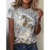 Summer Animal Horse Retro 3D Print T-Shirts Women Casual Short Sleeve T Shirt Streetwear Round Neck Tees Tops Female Clothing