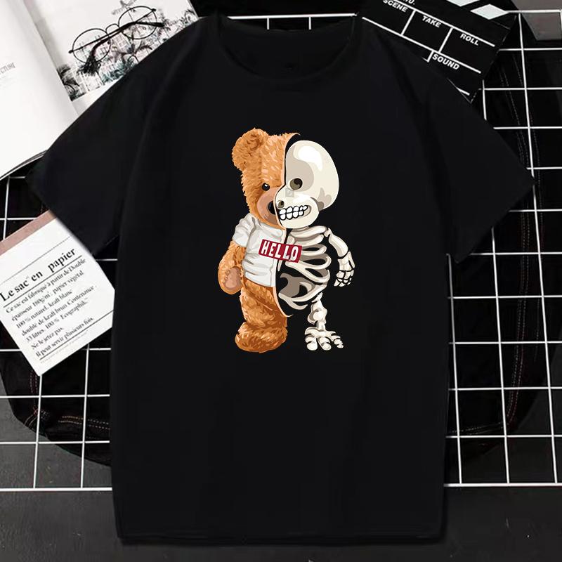 2023 Creative Teddy Robot Print Tshirt Cool Robotic Graphic Streetwear Women Men Casual Oversized Tee Hip Hop Grunge Tee Custom