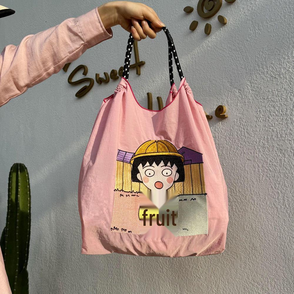 Japanese Style Handmade Waterproof Nylon Canvas Bag with Embroidered Patterns, Large Capacity