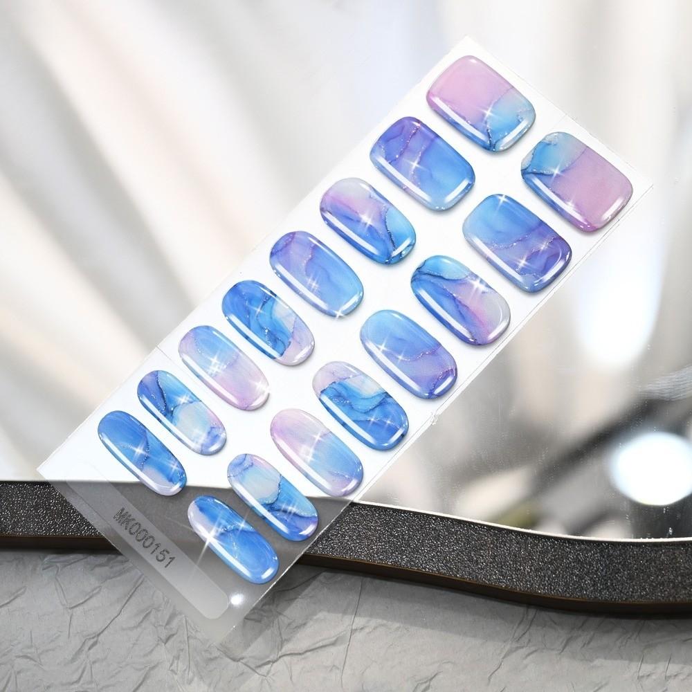 Self-Adhesive UV Polish Nail Strips 3D Glitter Marble Full Cover Nail Wraps Women