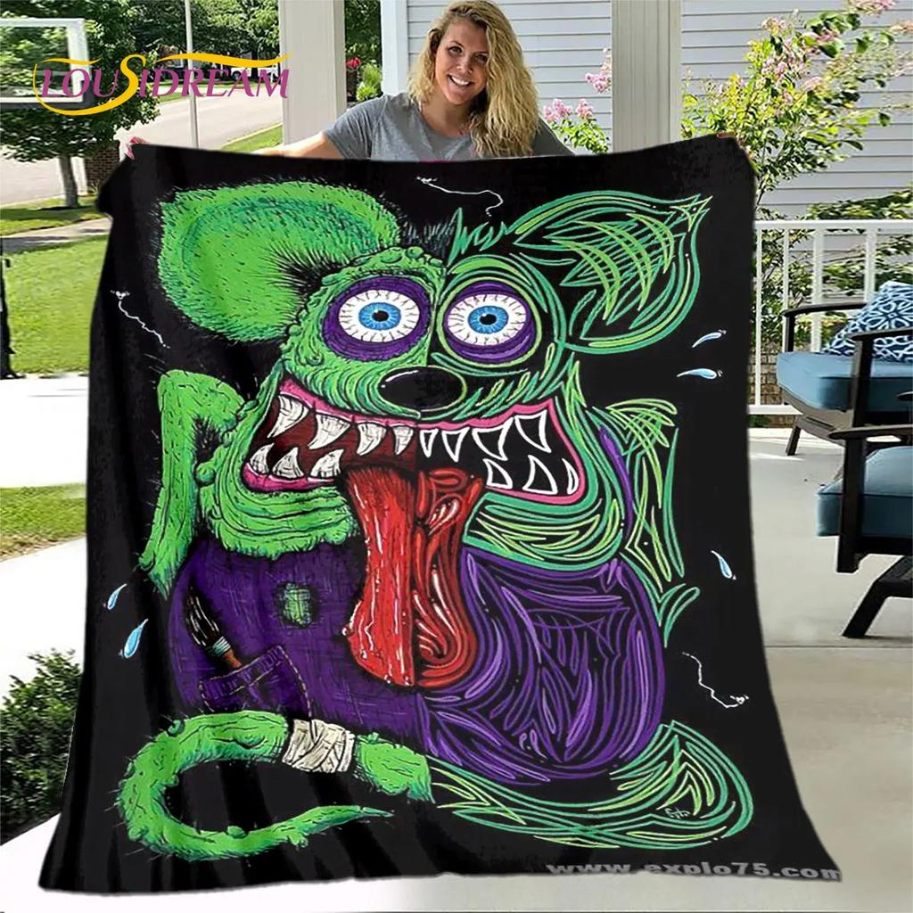 Funny Rat Fink Cartoon Soft Plush Blanket,Flannel Blanket Throw Blanket for Living Room Bedroom Bed Sofa Picnic Cover Bettdecke