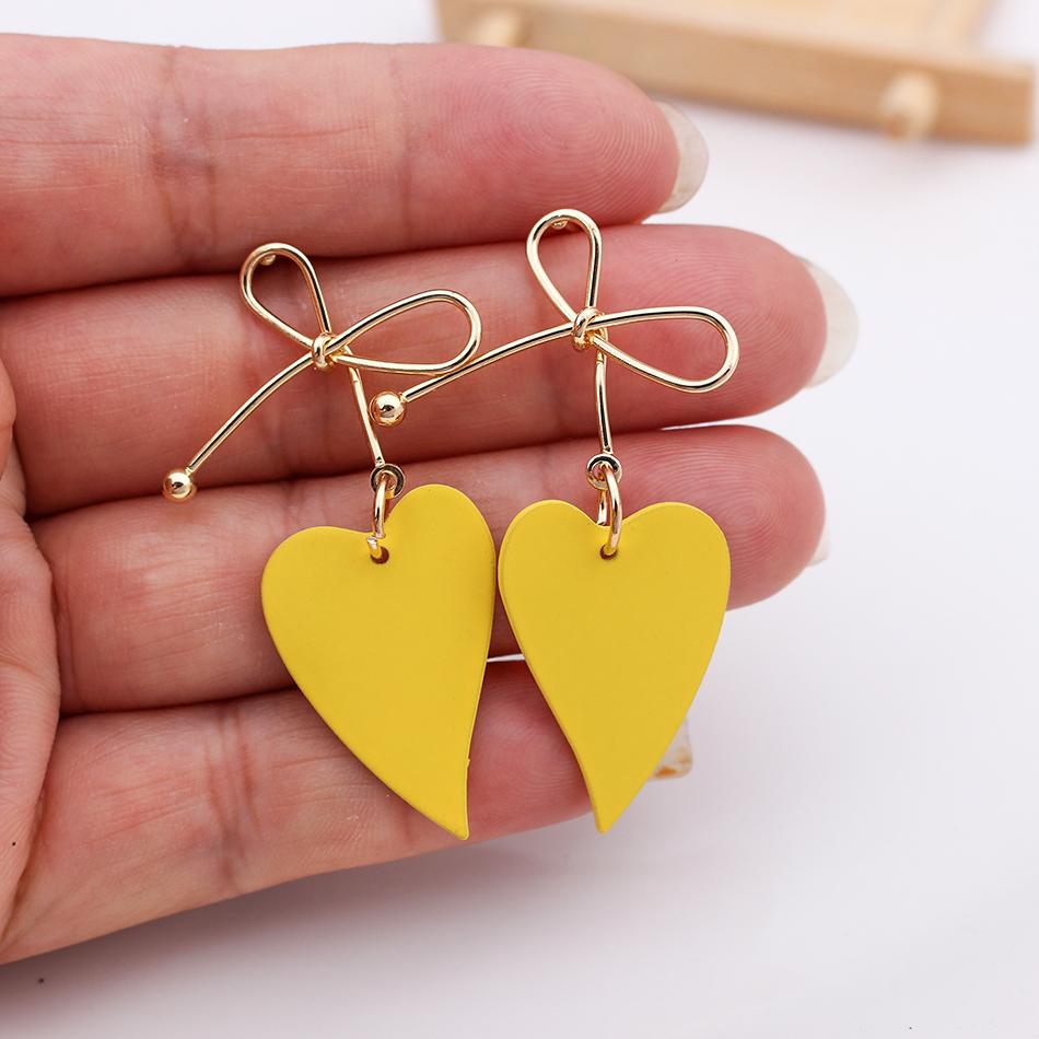 Women Heart Drop Earrings for Party Jewelry Vintage Gold Color Metal Bow Knot Earrings Geometric Female Brincos 2024 New Fashion