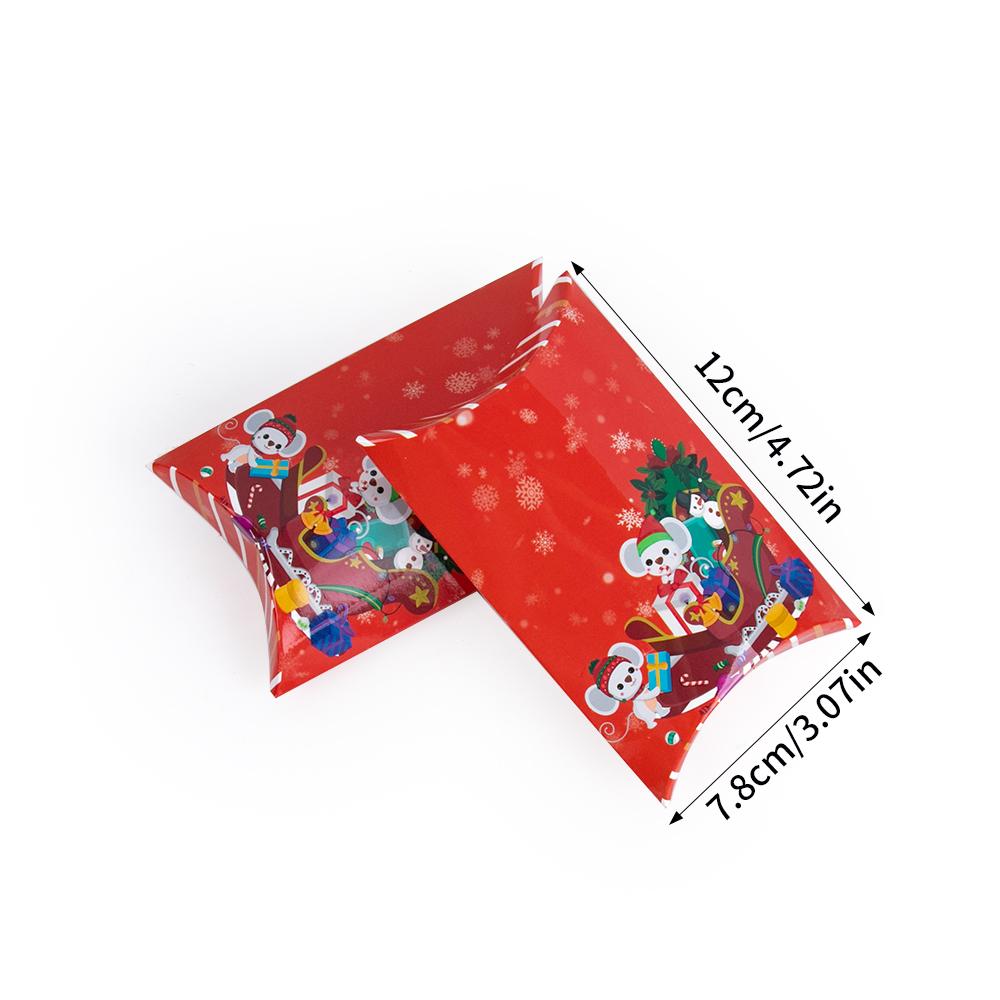 12/24pcs Christmas Pillow Shape Treat Candy Boxes Xmas Eve Cookie Gift Packaging Box 2025 Merry Christmas New Year Present Decor