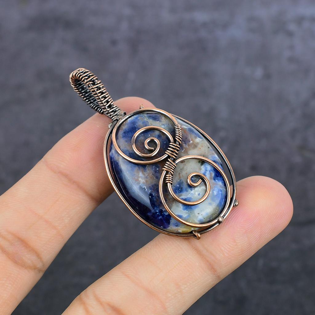 Sodalite Handmade Copper Wire Wrap Jewelry Pendant 2.21" q3S67