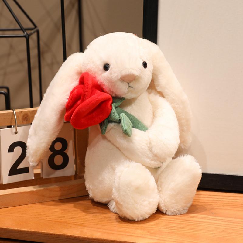 Shy Bonnie Rabbit Holding A Birthday Cake Plush Doll Rabbit holding rose, holding love Doll Valentine s Day gift 30cm xl