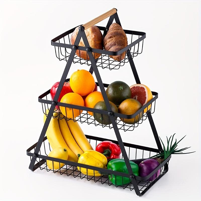1pc 2/3 Tiers Storage Basket Countertop for Bathroom, Basket Bowl Stand Detachable Metal Wire Basket with Wooden Handle for Bathroom Storage Rack